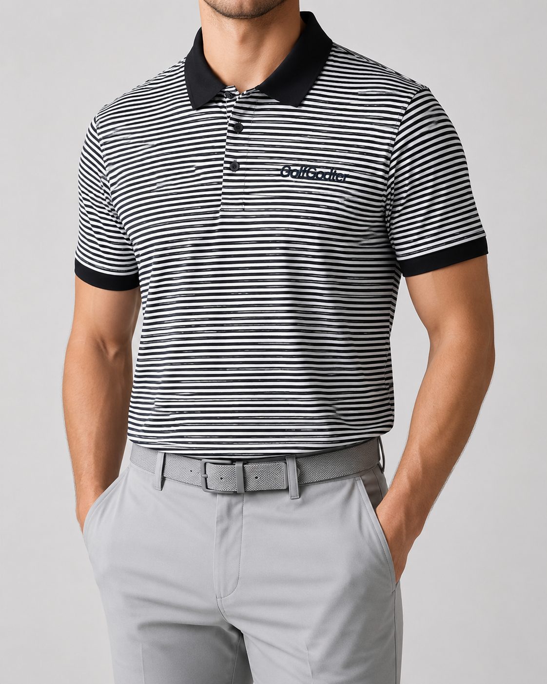 GolfGodter Back Nine Stripe golfpolo, unisex regular fit, klassisk stribet design