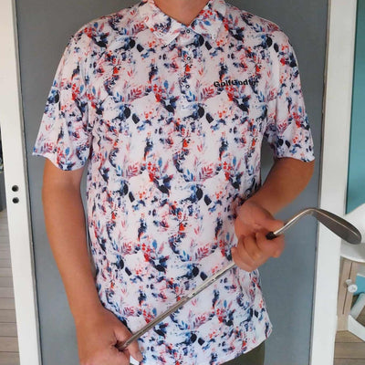 Hvid Mønstret Golf Polo